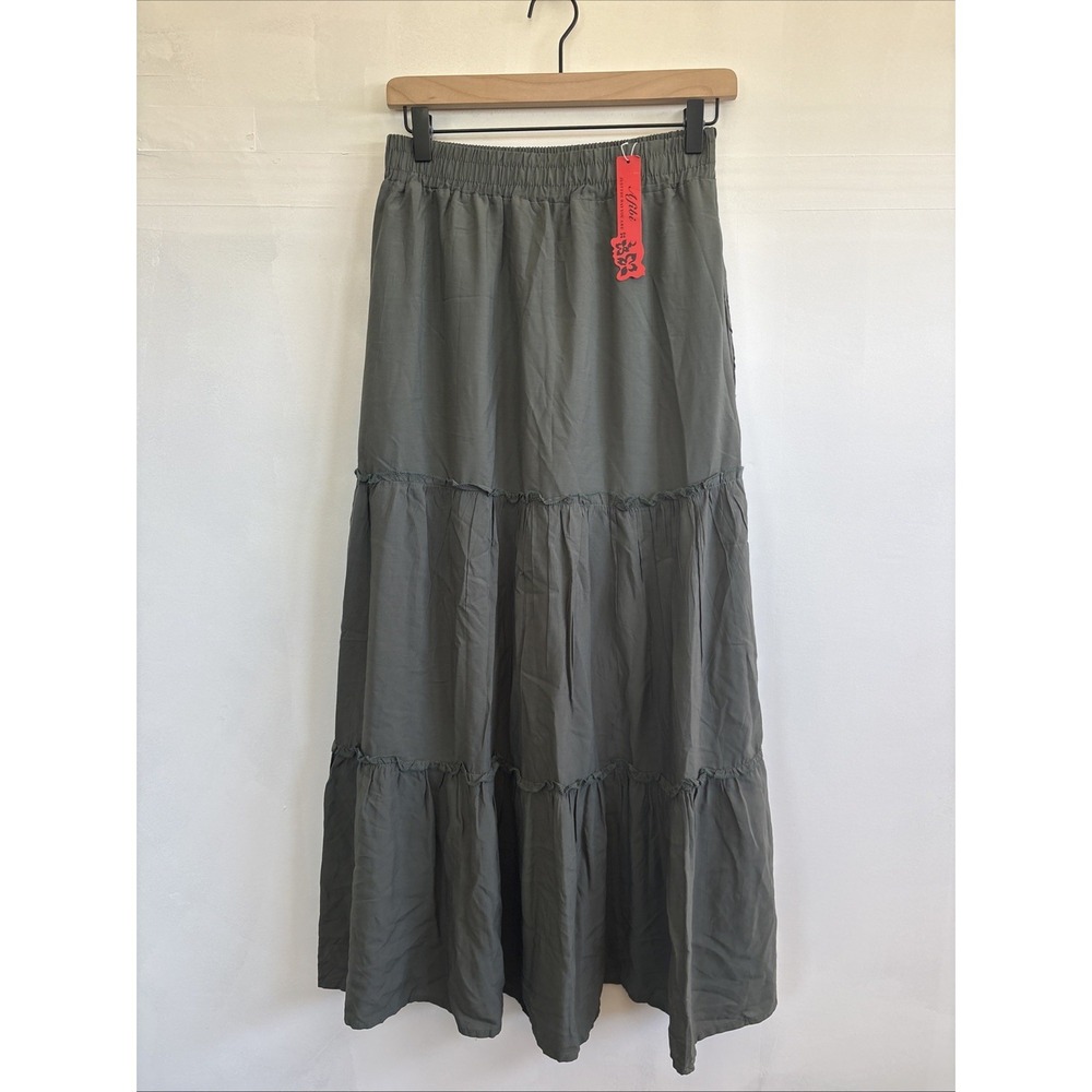 Afibi Maxi skirt NWT Olive Green M Pockets Cottagecore BOHO Minimalist Capsule